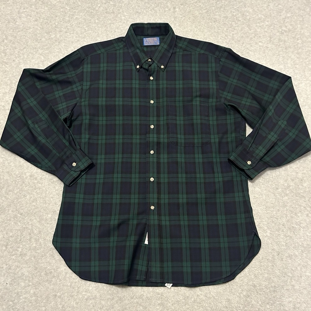 Vintage Pendleton Shirt Men's Large‎ Green Black Watch Tartan Plaid Wool 50s